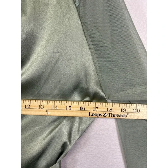 Vintage Regencycore Scaasi Womens Petite Sage Green Satin Lace Wrap Robe Pockets - Picture 8 of 10